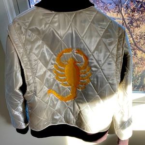 White Satin Scorpion Drive Bomber Jacket